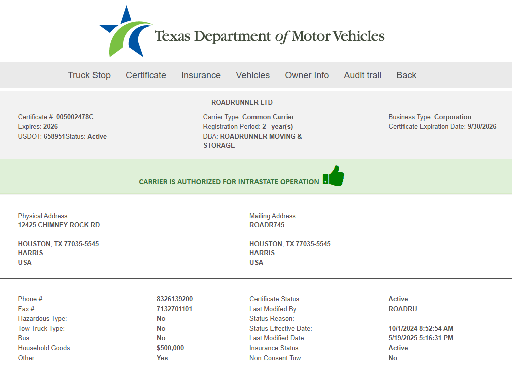 Mover License Texas